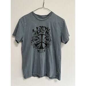 Vans Womens Tee Peace Skull Tattoo Hippie Floral Blue Size XS‎